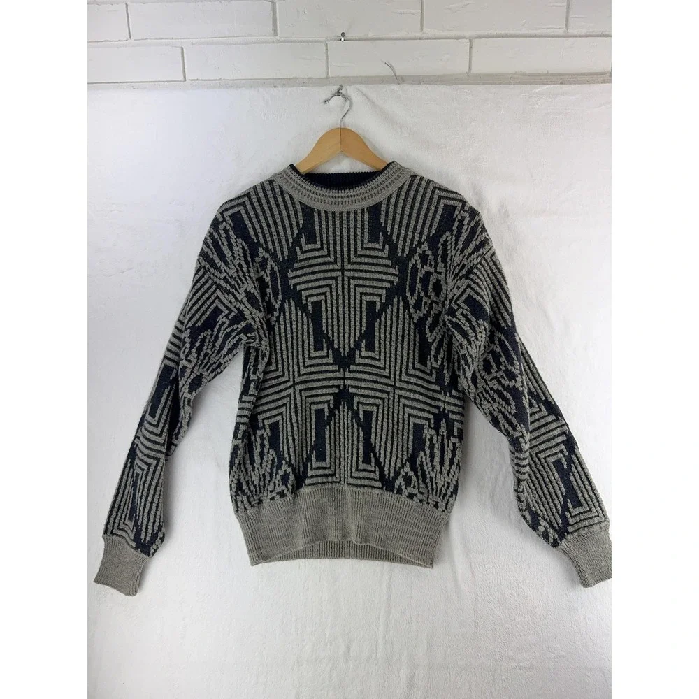 Cambridge Classics Sweater Mens Small Gray Black Geometric Knit Pullover